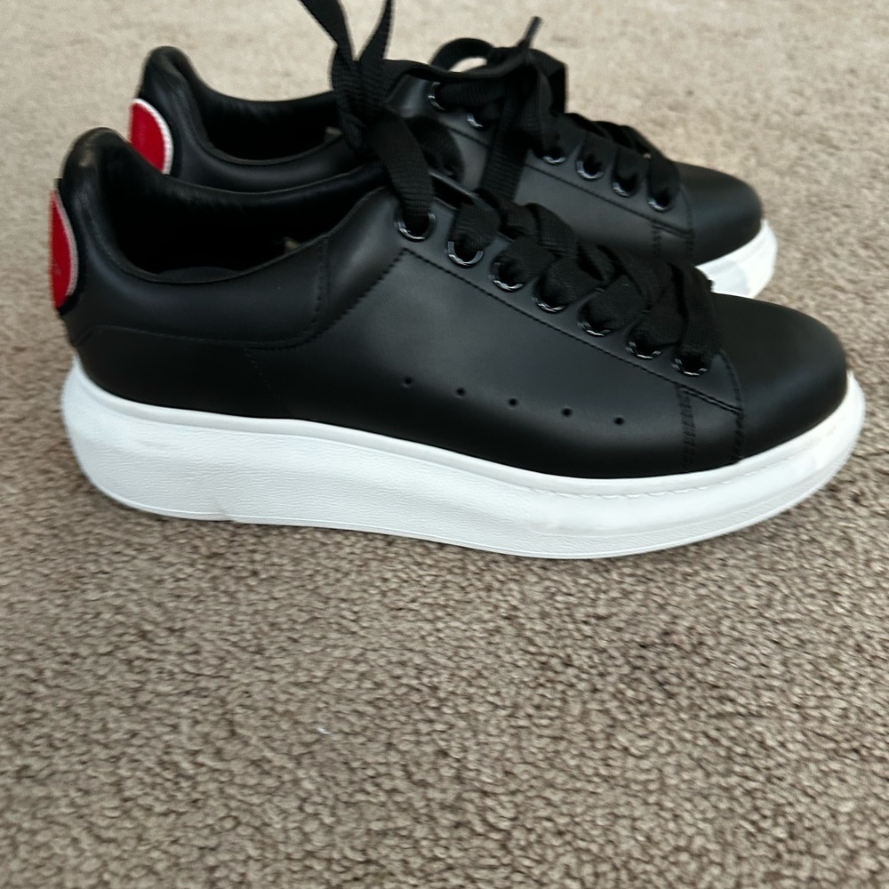 Alexander McQueen Black and White Sneakers with Red Hearts Limited Edition sz 37